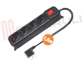 Immagine di PRESA MULTIPLA 4PR. SCHUKO/BIV. C/CAVO+INT. 2P+T 16A NERA