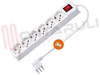 Immagine di PRESA MULTIPLA 6PR. SCHUKO/BIV. C/CAVO+INT. 2P+T 16A BIANCA