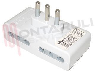 Immagine di ADATTATORE QUADRUPLO PIATTO 4 PRESE 2P+T 16A BIANCO