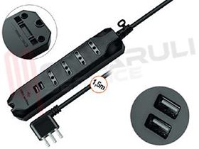 Visualizza i dettagli per PRESA MULTIPLA 4PR. BIVALENTE C/CAVO+2USB 2P+T 16A NERA Immagine di PRESA MULTIPLA 4PR. BIVALENTE C/CAVO+2USB 2P+T 16A NERA
