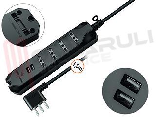 Immagine di PRESA MULTIPLA 4PR. BIVALENTE C/CAVO+2USB 2P+T 16A NERA