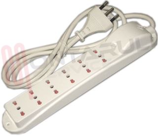 Immagine di PRESA MULTIPLA 6PR. BIVALENTE BIANCA CON CAVO 3X1MMQ 1,5MT.