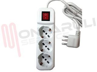 Immagine di PRESA MULTIPLA 3PR. SCHUKO/BIV. C/CAVO+INT. 2P+T 16A BIANCA