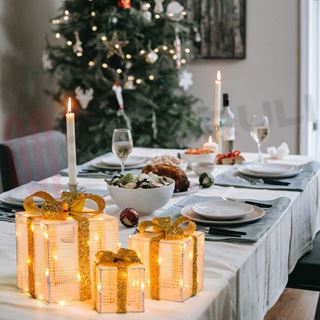 Immagine di SET 3 PACCHI REGALO 120 LED 16,5CM. LUCE CALDA USO INT/EST.