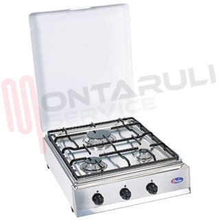 Immagine di FORNELLO 3 FUOCHI GRIGLIA PIATTINA E P. ESTR. INOX METANO