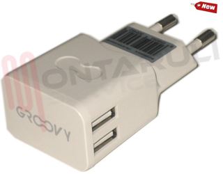 Immagine di CARICATORE BIANCO DOPPIO USB 2,4A 5V A SPINA