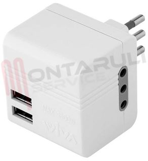 Immagine di CARICATORE SALVASPAZIO CON DOPPIA PRESA USB E SPINA 10A 2,1A