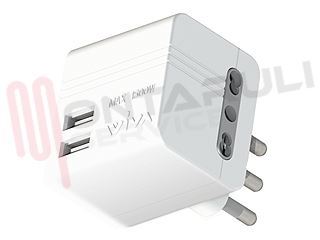 Immagine di CARICATORE SALVASPAZIO CON DOPPIA PRESA USB E SPINA 16A 2,1A