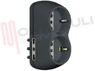 Immagine di ADATTATORE B4 2PRESE BIV+2SCHUKO 16A GRIGIO