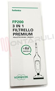 Immagine di SACCHETTI FOLLETTO VK200/VK220S 3IN1 FILTRELLO +6PZ.DOVINA
